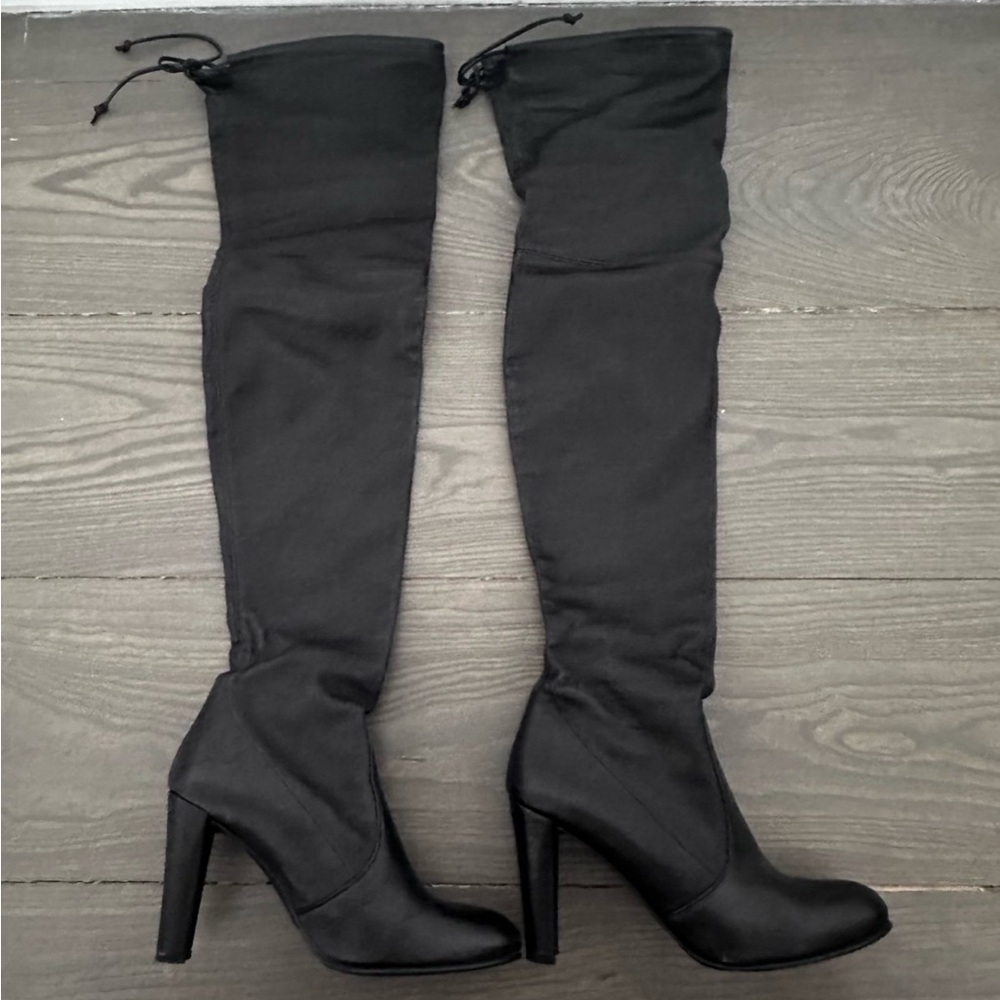 Stuart Weitzman Black Over-the-Knee Stretch Heeled Boots